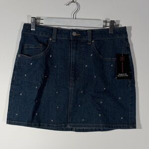 No Boundaries Dark Blue Embroidered Mini Skirt